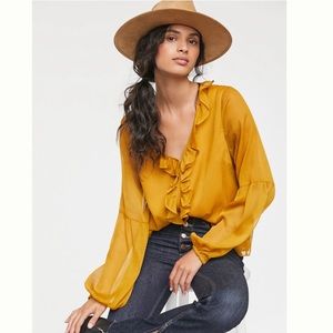 Anthro Sunday in Brooklyn Auberta Ruffled Blouse Yellow